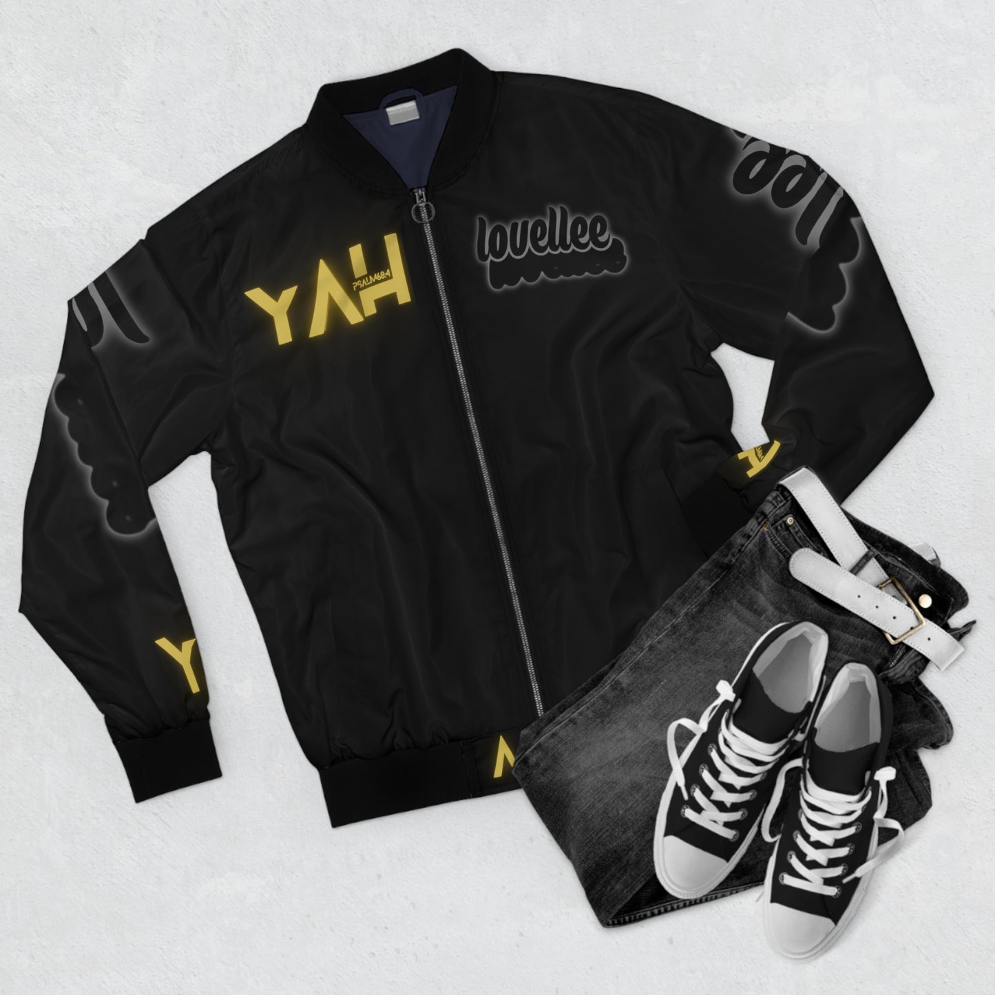 Alpha Yah Black on Black MEN Bomber Jacket